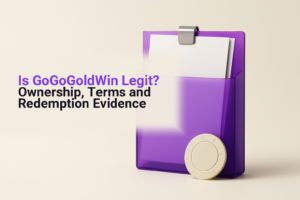 Casino chip beneath a magnifying lens beside a document used to assess GoGoGoldWin