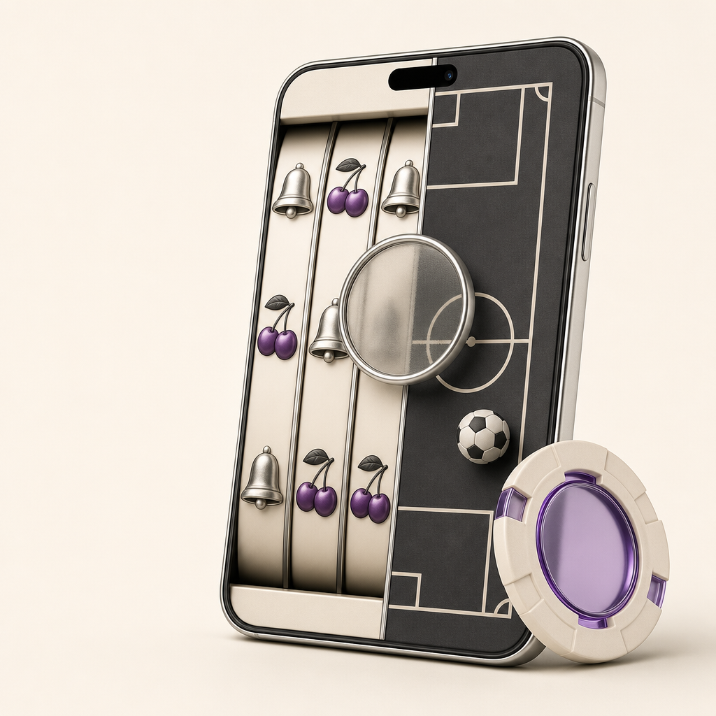 Casino chip beside a smartphone and magnifying glass representing product claims under review