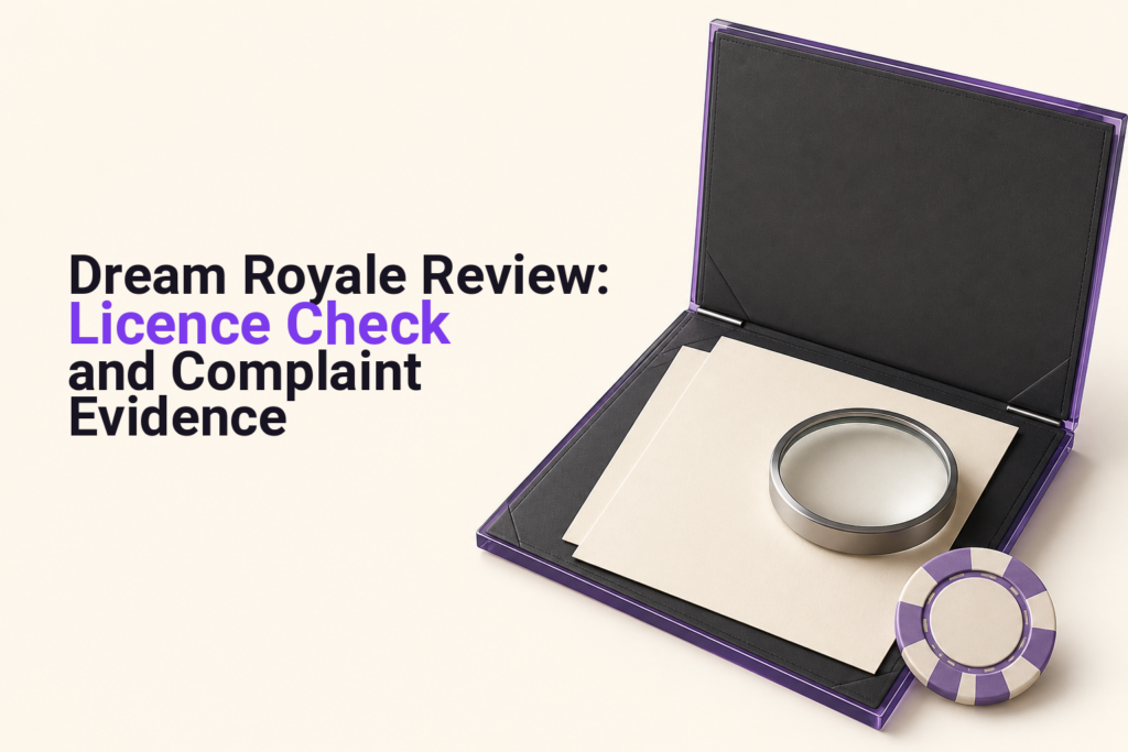 Casino chip under an inspection lens beside a licence document