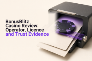 Casino chip, licence document and magnifying lens representing a BonusBlitz verification check