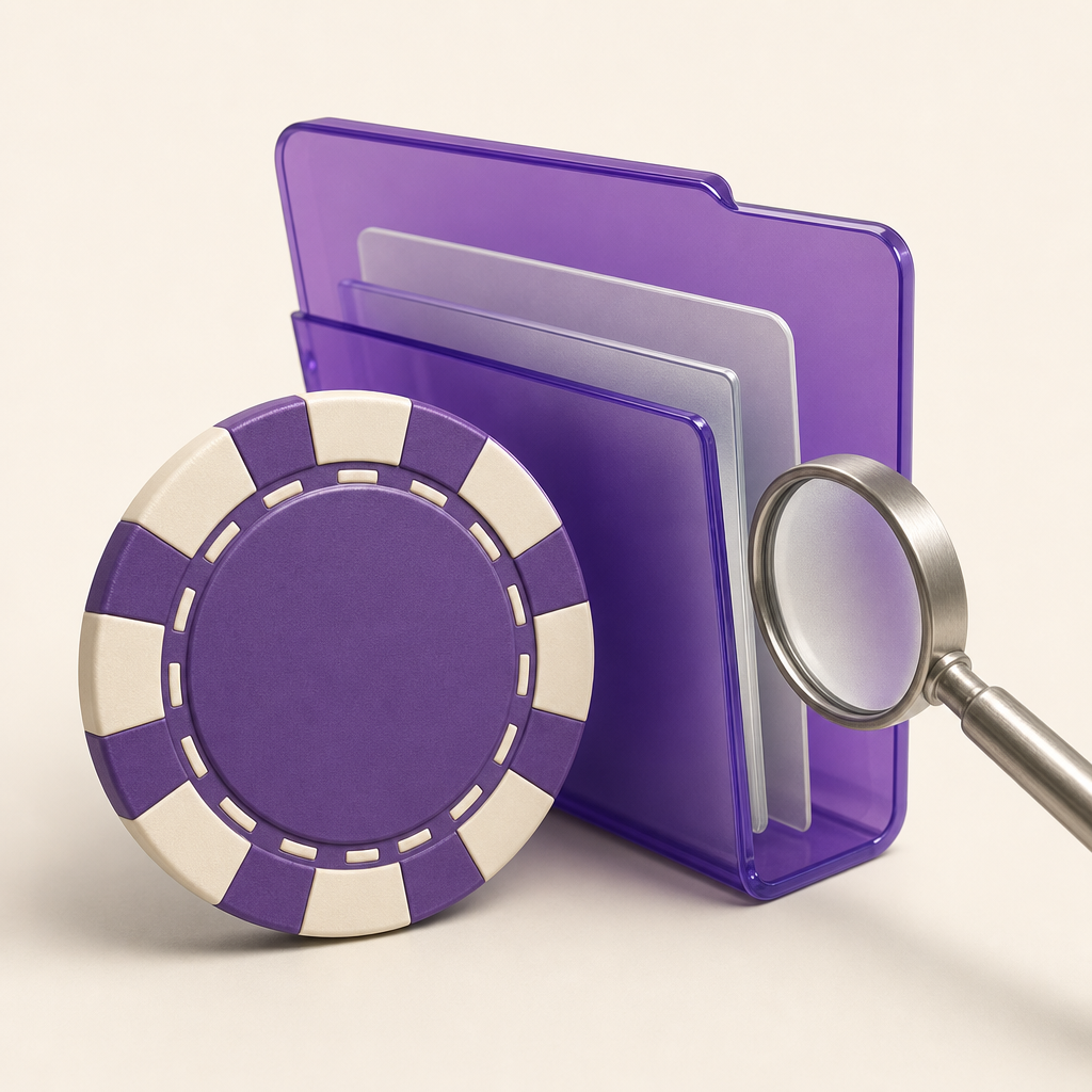 Casino chip connected to a document folder and an inspection lens