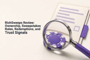 Casino chip under an inspection lens beside a prize-redemption document