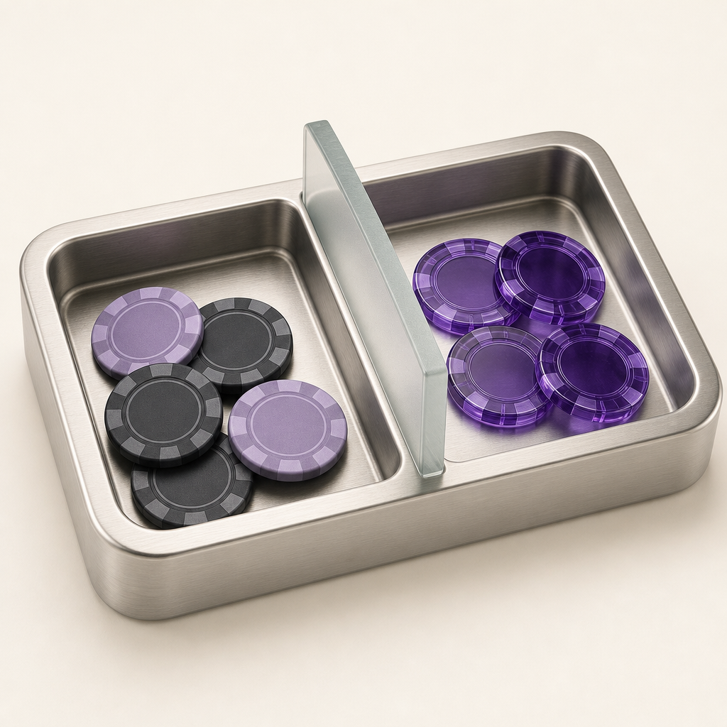 Two separate coin trays representing entertainment coins and prize-entry coins