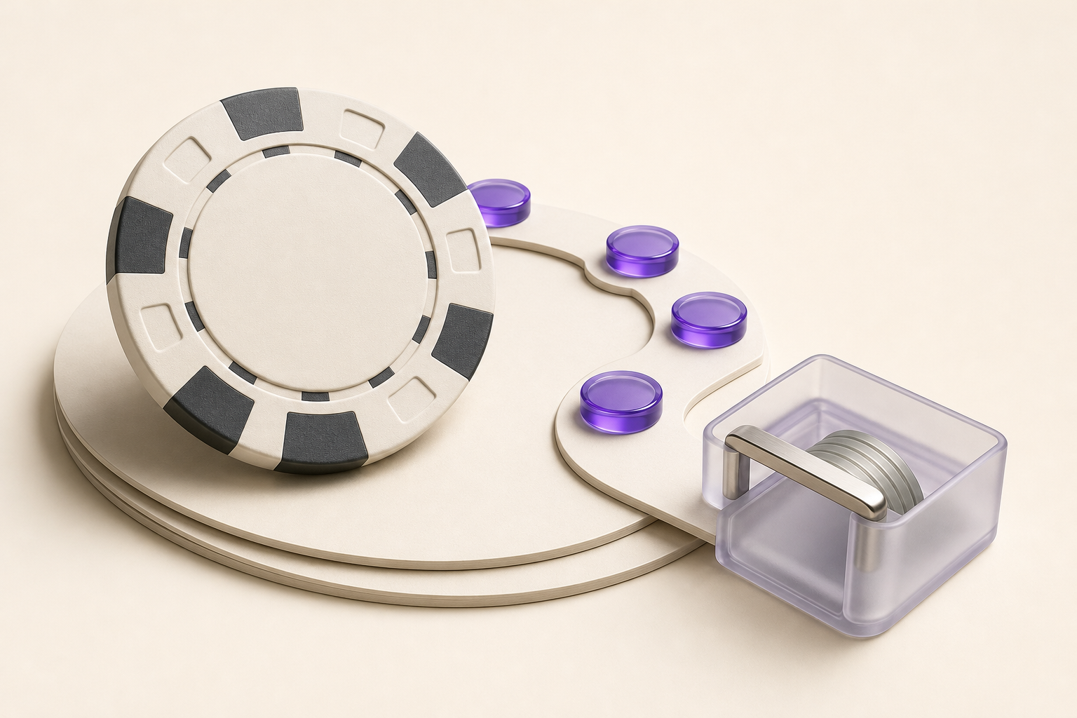 Casino chip on bonus terms pages with a circular wagering route and withdrawal wallet