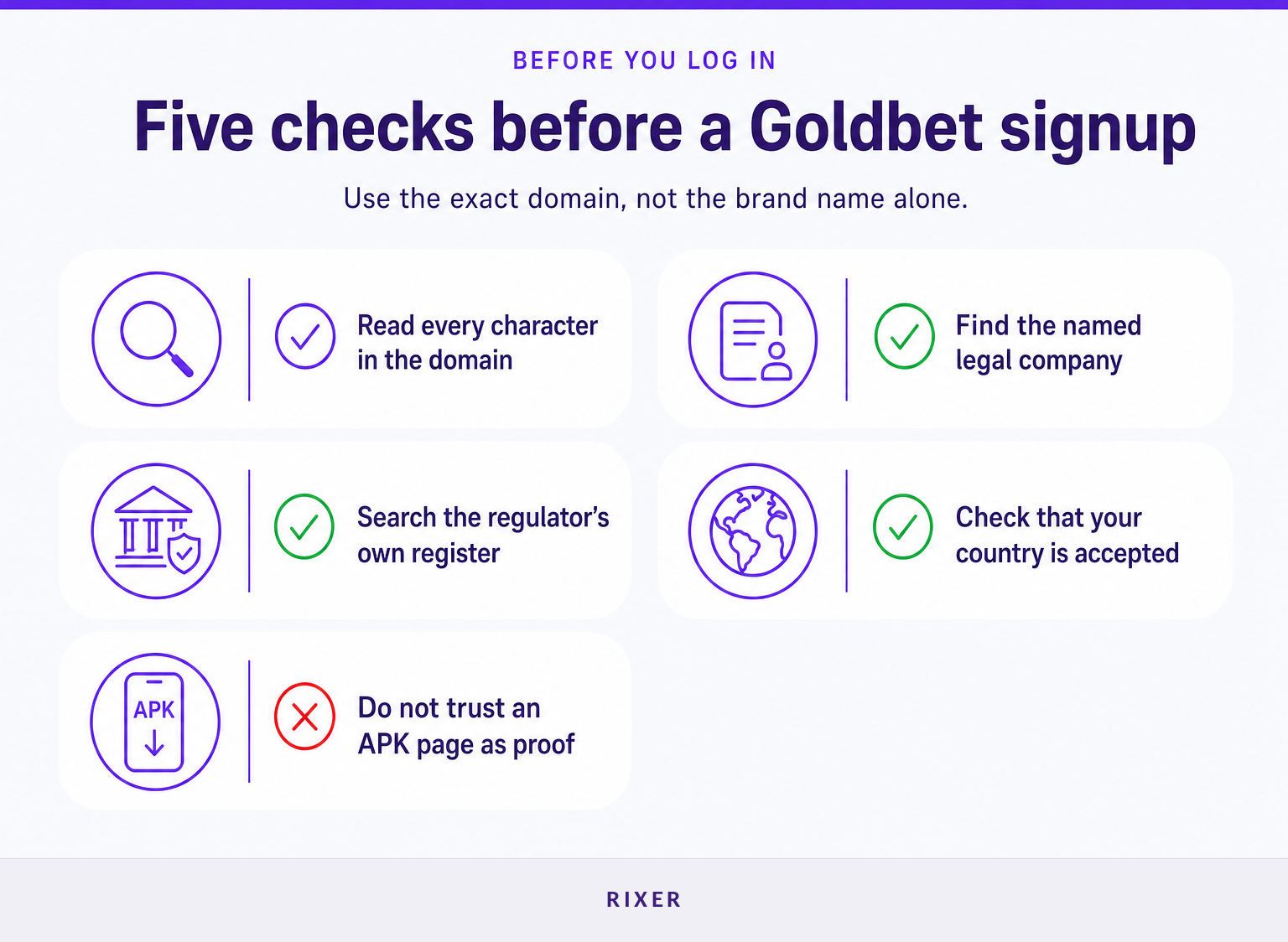 Five-step checklist for checking a Goldbet domain before login or app download