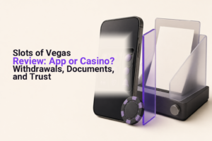 Casino chip beside a document scanner and a smartphone with a text-free slot interface