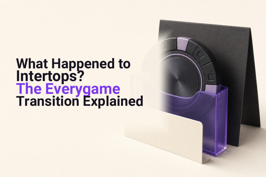 Casino chip and archival account document representing the Intertops transition to Everygame